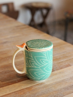 taza flor de loto verde con colador y tapa - comprar online