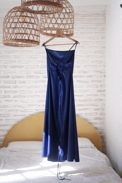 vestido damasco largo azul - comprar online