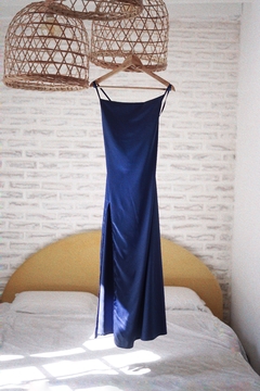 vestido damasco largo azul