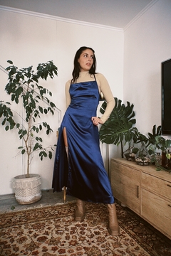 Imagen de vestido damasco largo azul