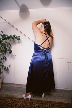 Imagen de vestido damasco largo azul