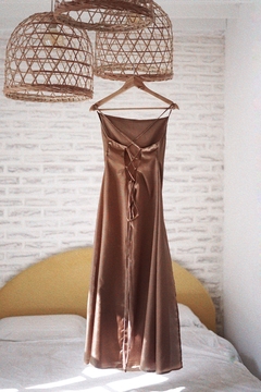 vestido damasco largo chocolate - Aire Molino
