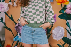 Sweater cuadritos verde y rosa - tienda online