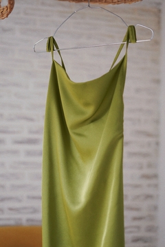 vestido damasco largo pistacho - tienda online