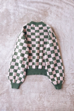 Sweater cuadritos verde y rosa - tienda online