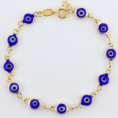 PULSEIRA FOLHEADA A OURO 18K OLHO GREGO AZUL ROYAL