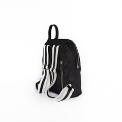 Mochila Indiana Shine Negro con tiras Blanco y Lurex Plata - comprar online