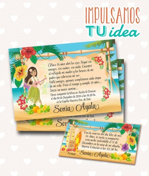 Tarjeta de 15 para imprimir - Invitación y Personal Hawai