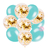 Set de 10 globos aguamarina y cristal con confetti dorado en internet