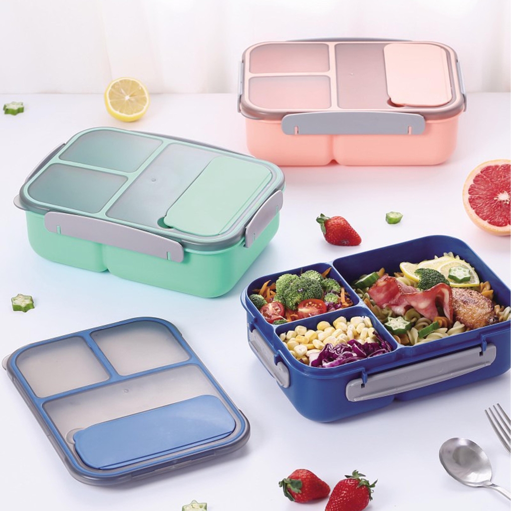 Toppers Lunch Box Con Cubiertos, Tupper Verde de 3 Pisos, Lonchera