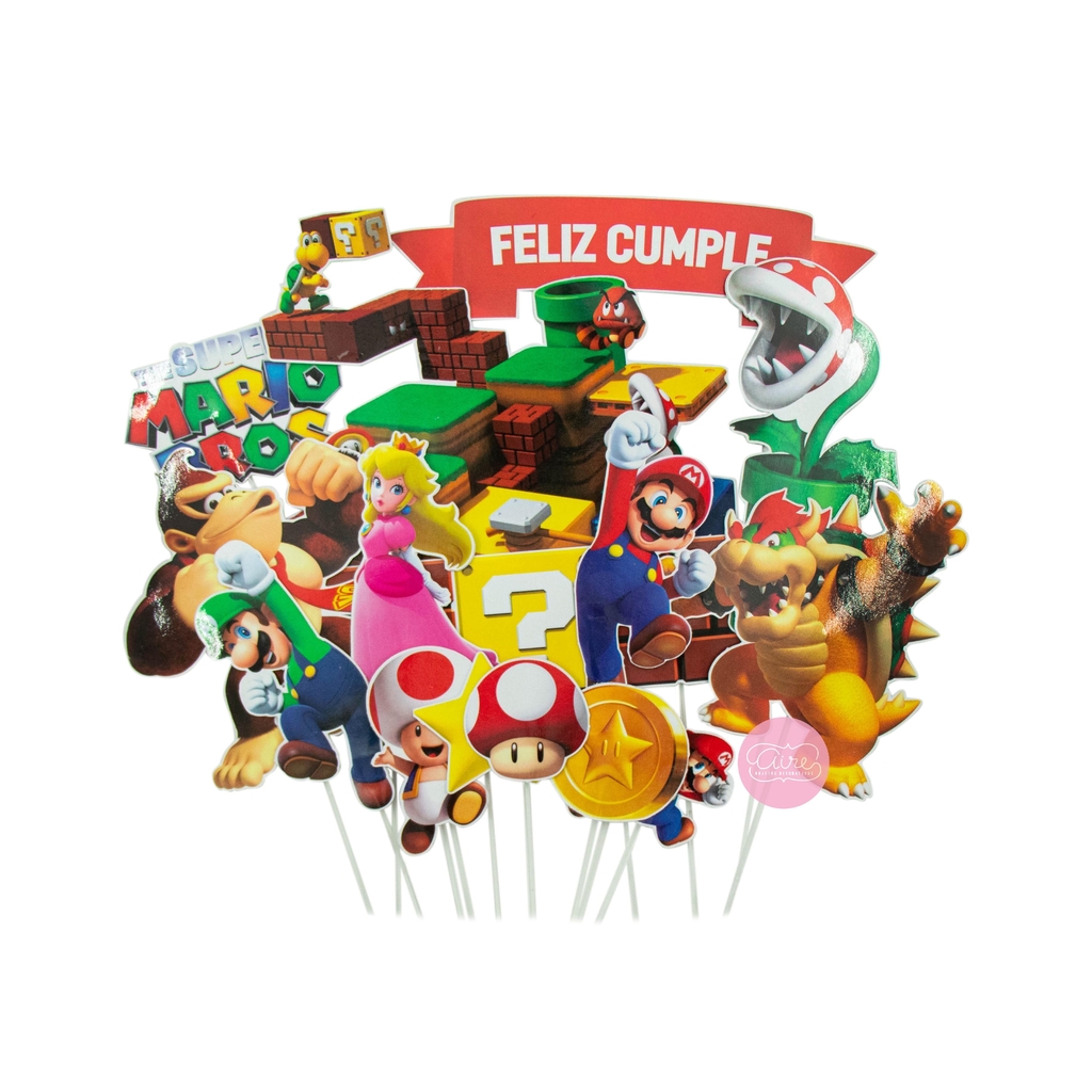 Decoracion De Mario Bros Con Globos Para Cumpleaños Color Azul Verde  Amarillo