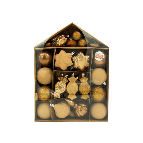 Set adornos casita dorado x 32 piezas