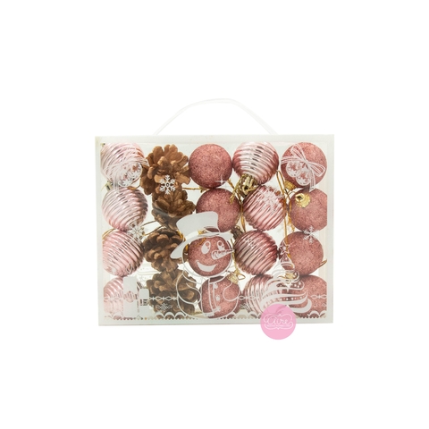 Set adornos mini valijita Merry Chritmas rosa x 20 piezas
