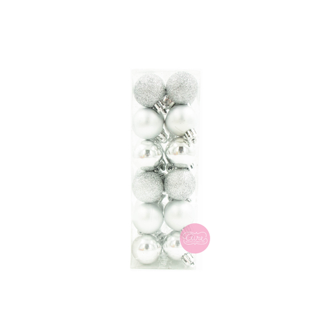 Set de adornos mini esferas plateadas (2.5cm) x 24