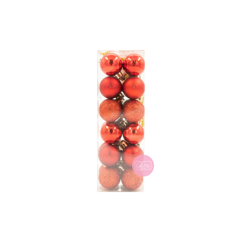 Set de adornos mini esferas rojas (2.5cm) x 24