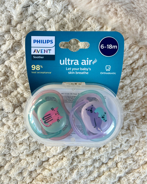 Set X2 Chupetes 6-18 M Ultra Air Avent Animales Nena