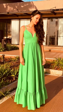 Vestido Veneza Linho Verde - Fullmoon
