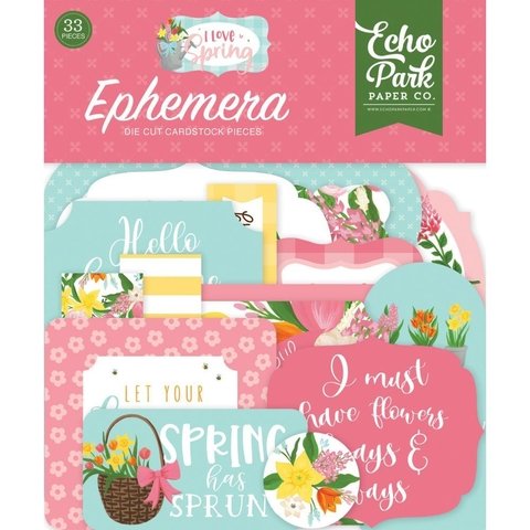 Conjunto 33 Etiquetas de cartón Ephemera I Love Spring Echo Park