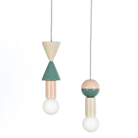 Lámparas colgantes Tótem - Verde, rosa y natural - comprar online