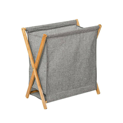 CANASTO DE TELA GRIS CON SOPORTE DE MADERA PLEGABLE - comprar online