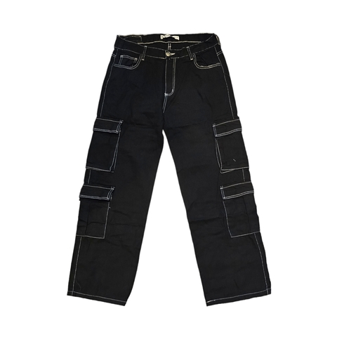 Pantalon Cargo Ancho Straight Doble Cargo Costuras Blancas