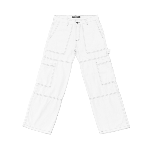 Pantalon Cargo Ancho Straight Core White con Costuras