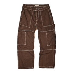 Pantalon Cargo Ancho Straight Core Marron con Costuras BRZ
