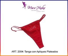 ART. 2004: Tanga lycra hilo dental con Detalles de Strass Corazon