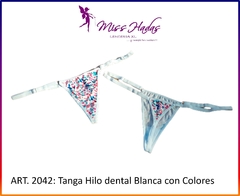 ART. 2042: Tanga Hilo Dental Microfibra Blanco con Colores