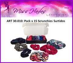 ART. 30.010: PACK x 15 de Scrunchies Surtidos en Colores, Tamaños y Texturas