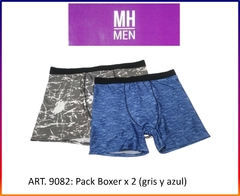 ART. 9082: Pack x 2 Boxers en gris (Lycra) y azul(Lycra ) con elástico en la cintura