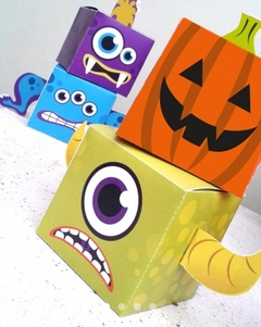 Kit Imprimible Cajitas Halloween Monstruos x 4 en internet
