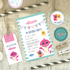baby shark girl pink printable party