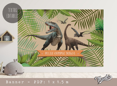 cartel fondo de mesa para cumpleaños de dinosaurios personalizado