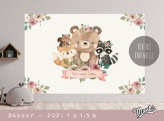 Banner of the enchanted woodland animals printable kit to print and decorate birthday table background