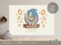 banner fondo de mesa sonic pdf con textos editable decoración cumpleaños