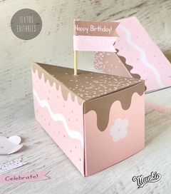 caja imprimible porción de torta de cumpleaños souvenir