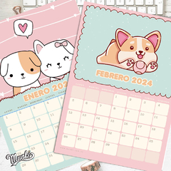calendario pdf perritos y gatos kawaii, aesthetic