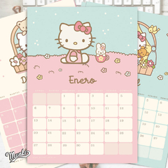 Calendario imprimible de Hello Kitty para enero de 2025, con un diseño kawaii y sin feriados.