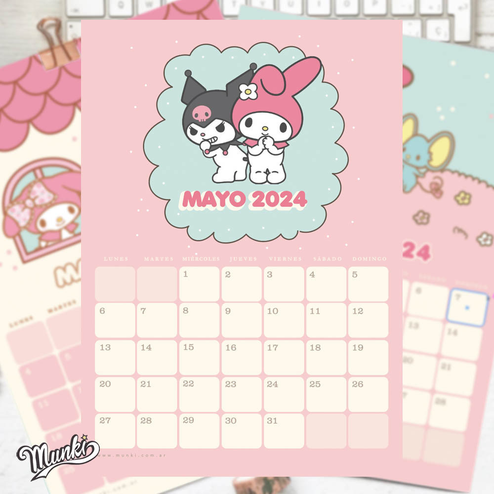 Calendario 2024 PDF Imprimible de My Melody and Kurmi