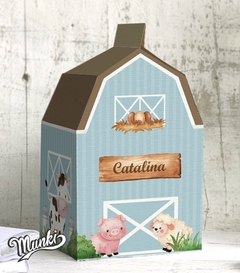 caja para guardar golosinas de la granja color celeste pastel