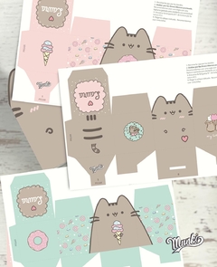 kit imprimible de gato kawaii y donas 