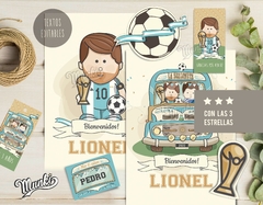Kit imprimible Messi Argentina para imprimir y decorar fiesta de cumpleaños con la scaloneta