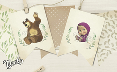 Kit imprimible Masha y El Oso para Niño Verde y Marrón PERSONALIZADO - comprar online