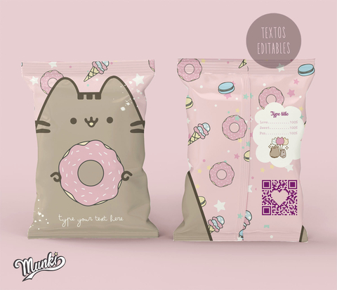 Pink Kawaii Pusheen Cat Chip Bag PDF with Editable Texts