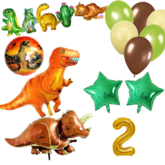Set Globos dinosaurios marrón + rex