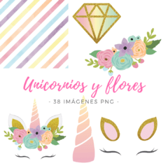 Kit Imágenes - Unicornios y flores