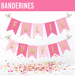 Banderin Rosa y Dorado Imprimible - comprar online