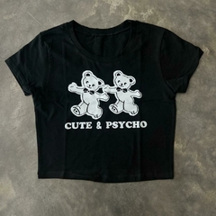 BABY TEE OSITOS CUTE & PSYCHO NEGRA