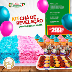 Kit Chá de Revelação - Combo Doces e Torta 2,5kg - Serve até 25 pessoas - comprar online